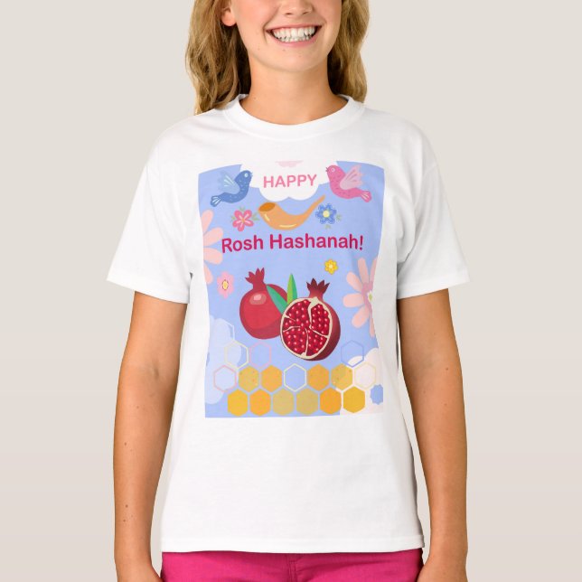 Camiseta Feliz Rosh Hashanah Patrón floral de Año Nuevo jud (Anverso)