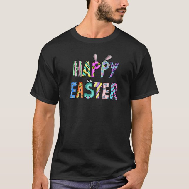 Camiseta Feliz Rótulo de Pascua con conejo de primavera de  (Anverso)