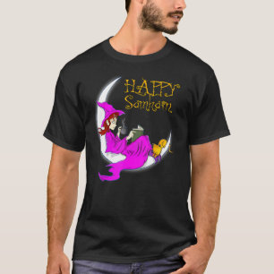 Camiseta Feliz Samhain Libros de Bruja Morada Café Gatos Lu