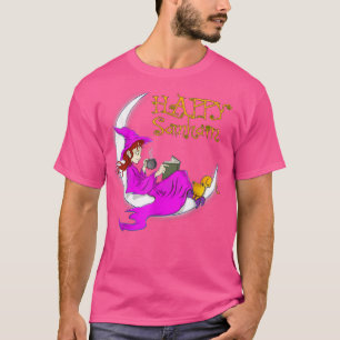 Camiseta Feliz Samhain Purple Witch libros café cats moon