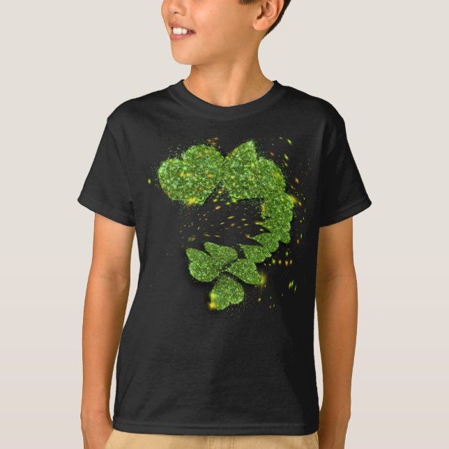 Camiseta Feliz San Patty, Green Shamrock | corazones brilla (Anverso)