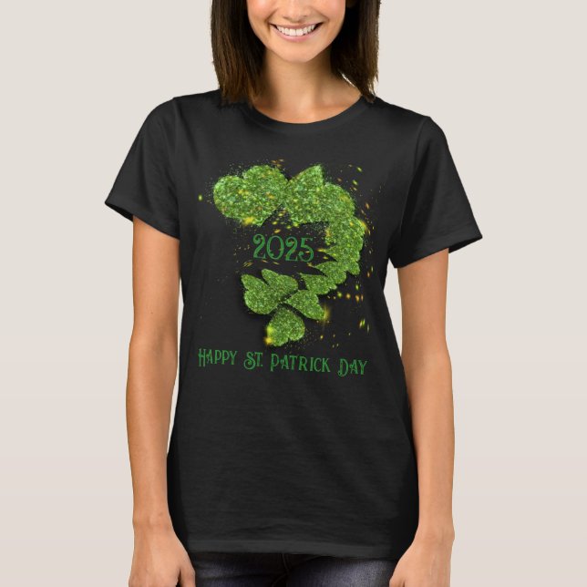 Camiseta Feliz San Patty, Green Shamrock | corazones brilla (Anverso)