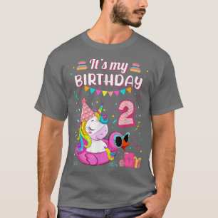 Camiseta Feliz segundo cumpleaños Chica unicornio flotador