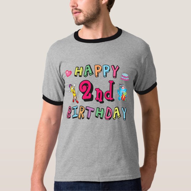 Camiseta Feliz segundo cumpleaños. Cumpleaños de 2 años. (Anverso)