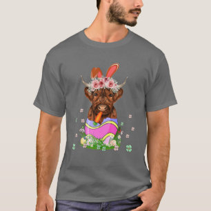 Camiseta Feliz Semana Santa Escocia Highland Cow Bunny Egg