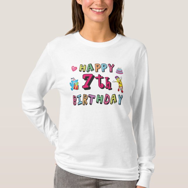Camiseta Feliz séptimo cumpleaños. De 7 años. (Anverso)