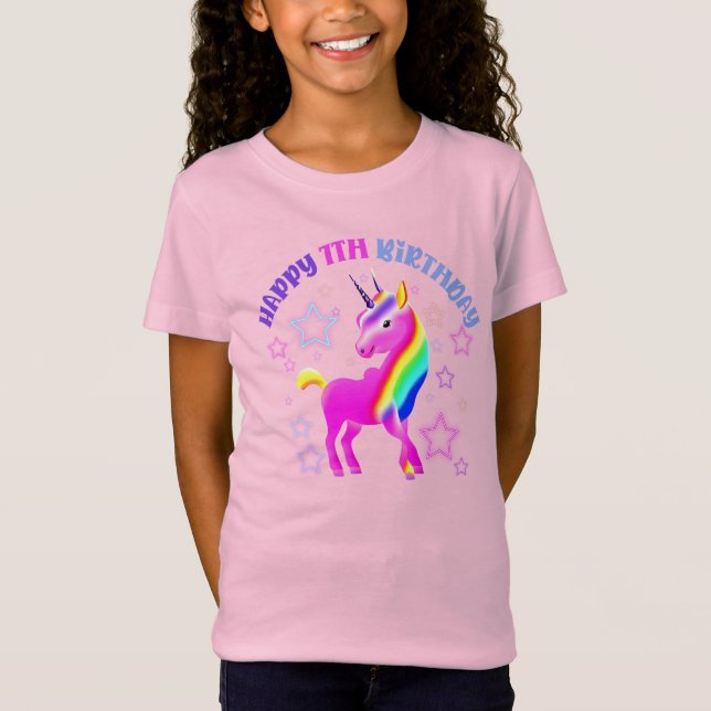 Camiseta Feliz sétimo cumpleaños Neon Unicorn (Anverso)