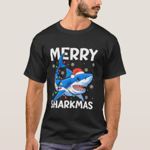 Camiseta Feliz Sharkmas Santa Hat ilumina a divertidos Navi