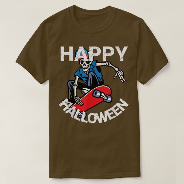 Camiseta Feliz Skateboarding Skeleton de Halloween  (Diseño del anverso)
