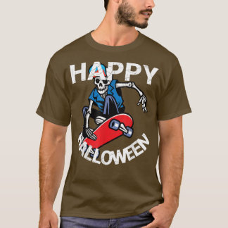 Camiseta Feliz Skateboarding Skeleton de Halloween 