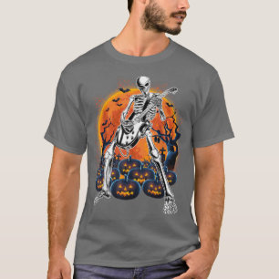 Camiseta Felíz Skeleton de Halloween Tocando Calabaza de Gu