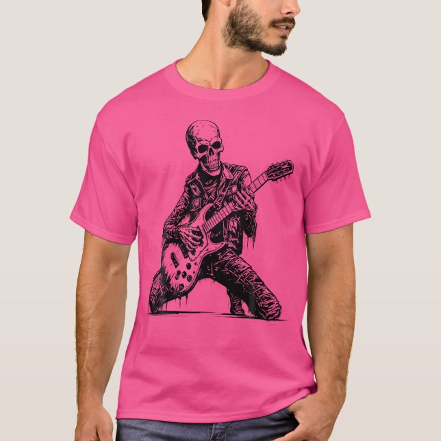 Camiseta Feliz Skeleton Guitar Halloween Tocando Guitarra (Anverso)