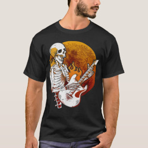 Camiseta Feliz Skeleton Guitarra Eléctrica Guy Spooky Hallo