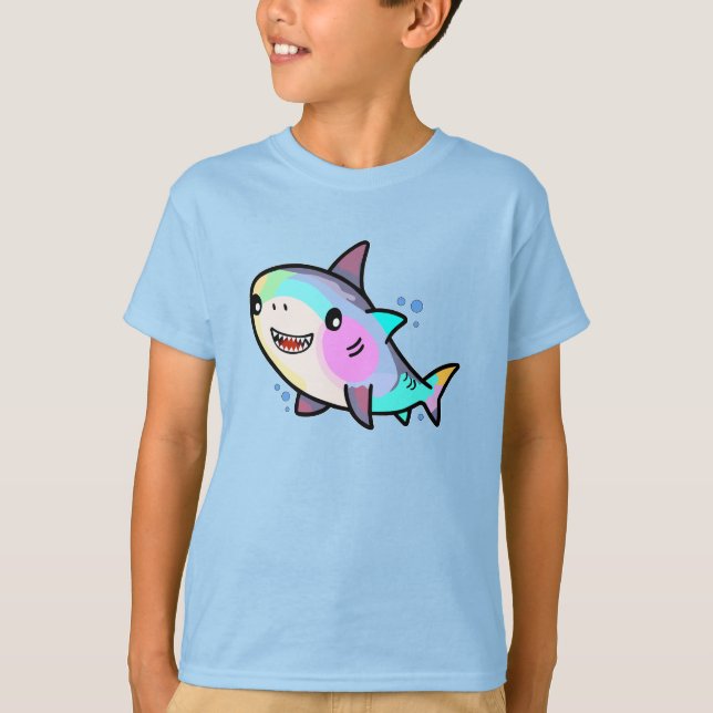 Camiseta Feliz sonriente tiburón bebé con burbujas. (Anverso)