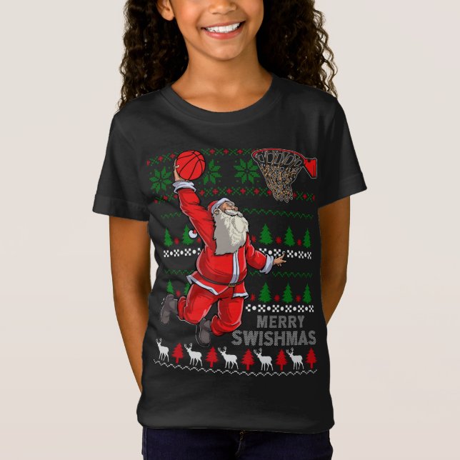 Camiseta Feliz Swishmas Santa Ball Ball de Baloncesto Feo N (Anverso)