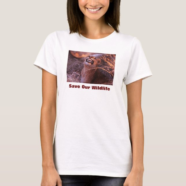 Camiseta Feliz Tau, León, salva nuestra vida salvaje (Anverso)