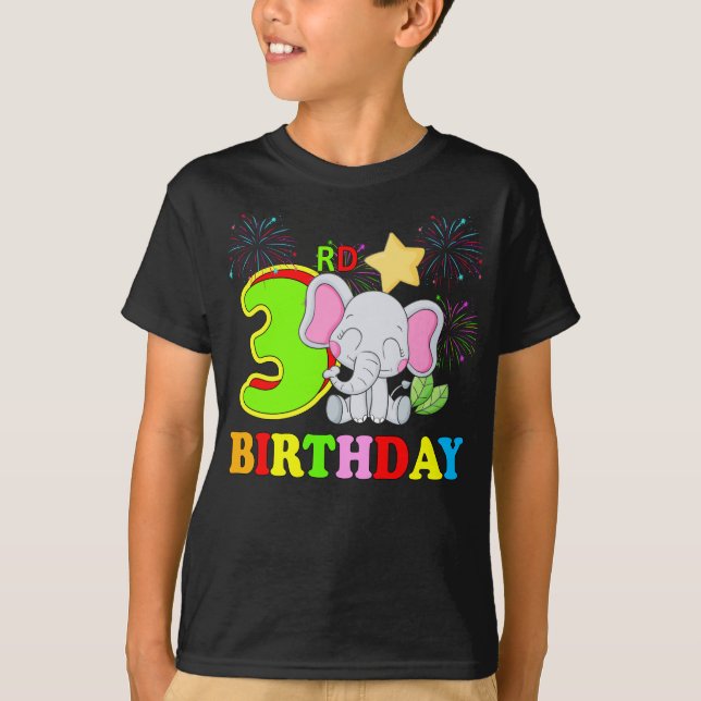 Camiseta Feliz tercer cumpleaños bebé elefante niño - tres (Anverso)