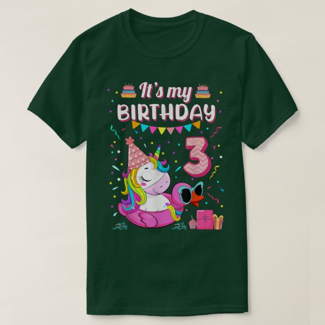 Camiseta Feliz tercer cumpleaños, Chica Unicorn Duck Float  (Diseño del anverso)