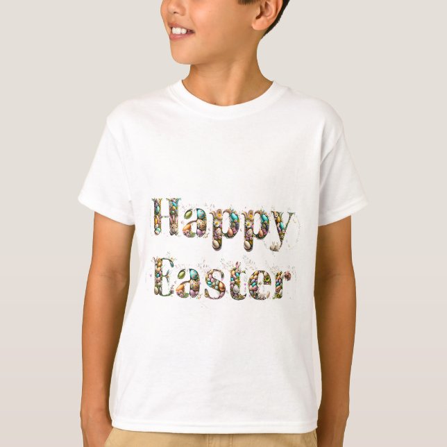 Camiseta Feliz texto decorativo de Pascua (Anverso)