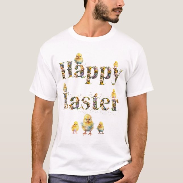 Camiseta Feliz texto decorativo de Pascua Modas bebé (Anverso)