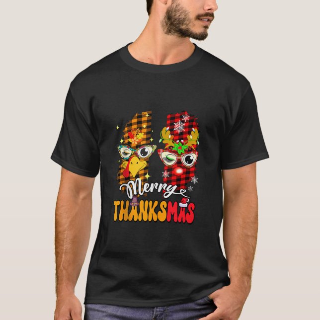Camiseta Feliz Thanksmas Turquía enfrenta gafas faciales de (Anverso)