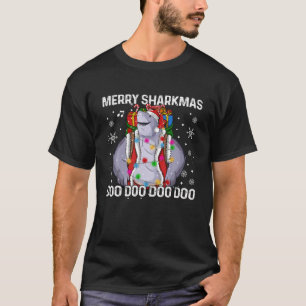 Camiseta Feliz tiburón Navidad Santa Tiburón Luces de Navid