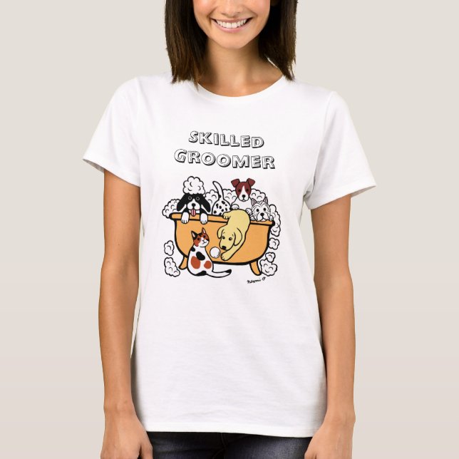 Camiseta Feliz tiempo de baño a un labrador amarillo que ma (Anverso)