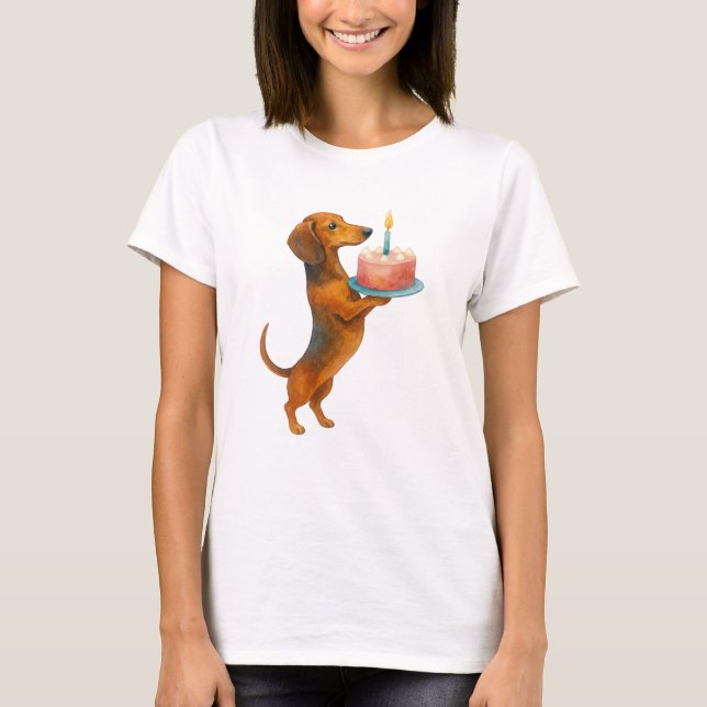 Camiseta Feliz torta de cumpleaños perrito dachshund perro  (Anverso)