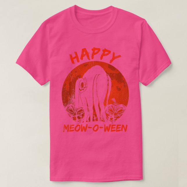 Camiseta Feliz Trick O Trato A Gato De Meoween Halloween (Diseño del anverso)
