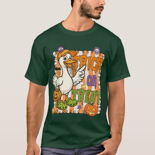 Camiseta Feliz truco de ganso de calabaza de Halloween o tr (Anverso)