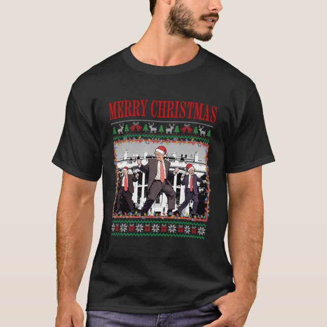 Camiseta Feliz Trumpmas - Danza de Papá Noel Donald Trump (Anverso)