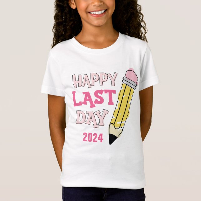 Camiseta Feliz último día de clases de autografo rosa (Anverso)