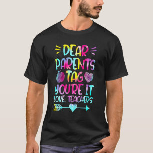 Camiseta Feliz último día de clases, queridos padres, etiqu
