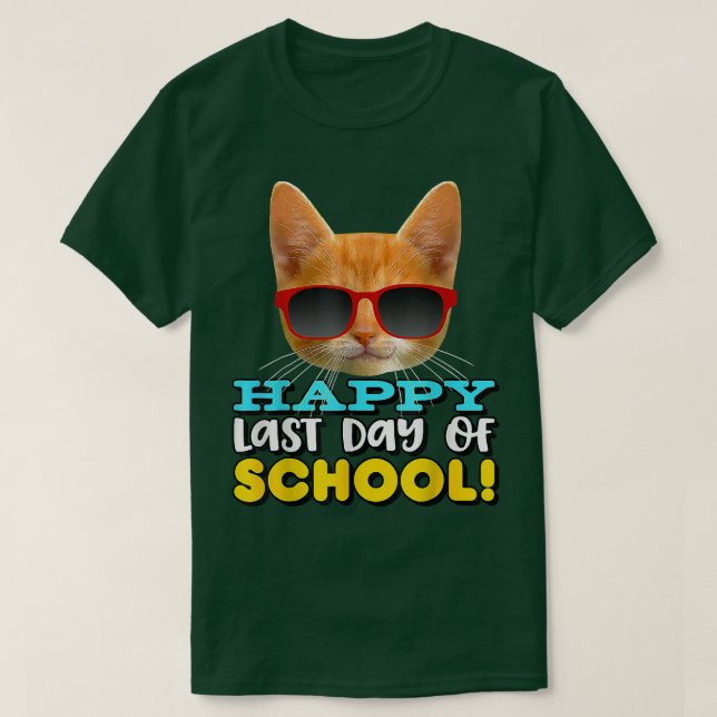 Camiseta Feliz último día de clases, sonriente gato Naranja (Diseño del anverso)