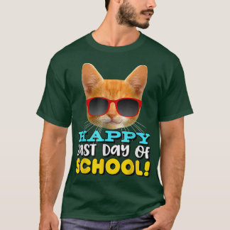 Camiseta Feliz último día de clases, sonriente gato Naranja