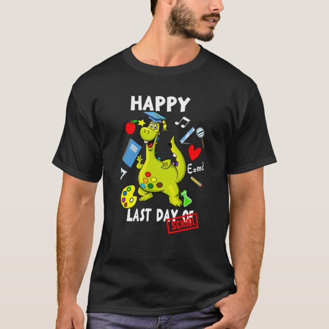 Camiseta Feliz Último Día De Colegios Dinosaurios Rex Niños (Anverso)