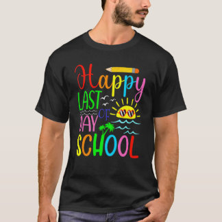 Camiseta Feliz Último Día De Escuela  Estudiantes Y Maestro