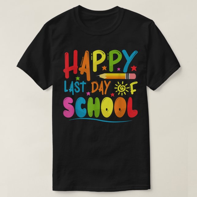 Camiseta Feliz Último Día De Escuela Graduación Maestro Est (Diseño del anverso)