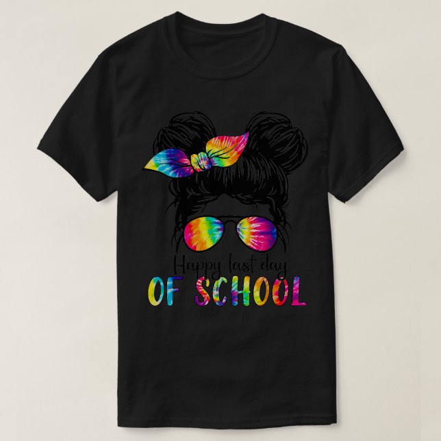 Camiseta Feliz Último Día De La Escuela Desordenado Hair Bu (Diseño del anverso)