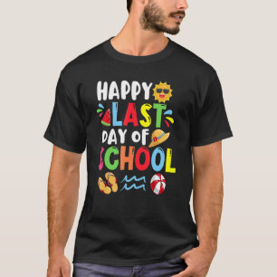 Camiseta Feliz Último Día De La Escuela Tiempo De Verano Cu