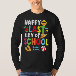 Camiseta Feliz Último Día De La Escuela Tiempo De Verano Cu
