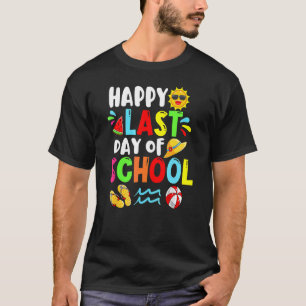 Camiseta Feliz Último Día De La Escuela Tiempo De Verano Cu