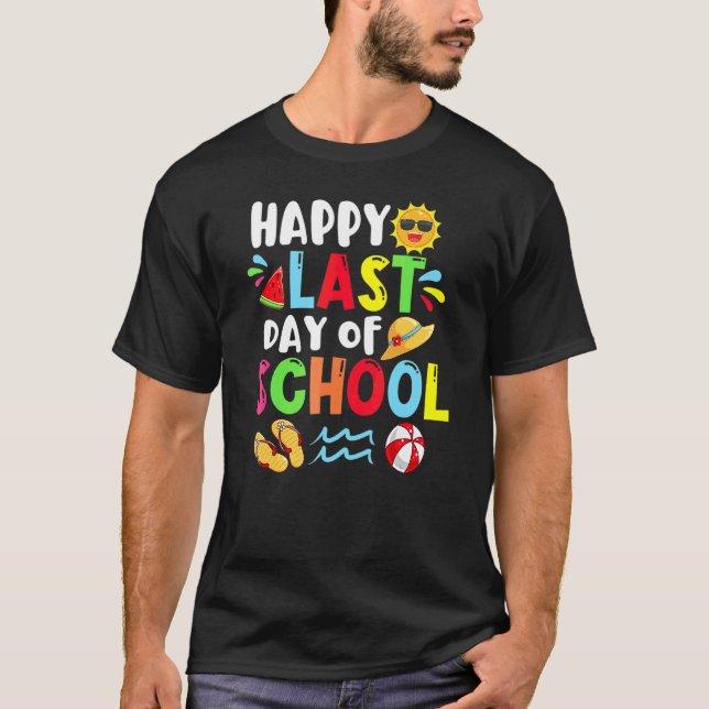 Camiseta Feliz Último Día De La Escuela Tiempo De Verano Cu (Anverso)