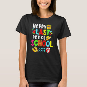 Camiseta Feliz Último Día De La Escuela Tiempo De Verano Cu