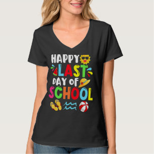 Camiseta Feliz Último Día De La Escuela Tiempo De Verano Cu