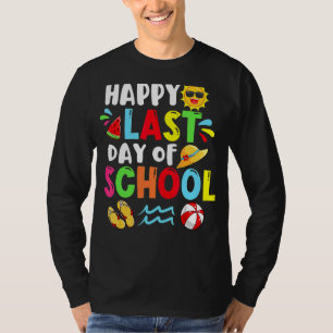 Camiseta Feliz Último Día De La Escuela Tiempo De Verano Cu