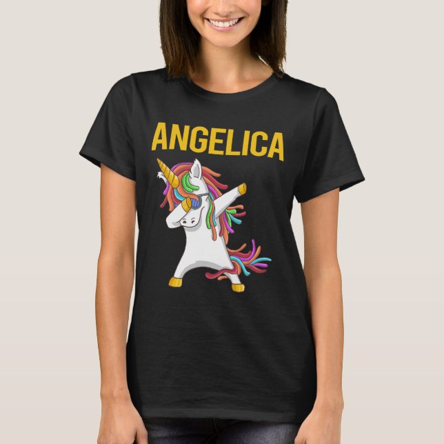 Camiseta Feliz unicornio - Nombre de Angelica (Anverso)