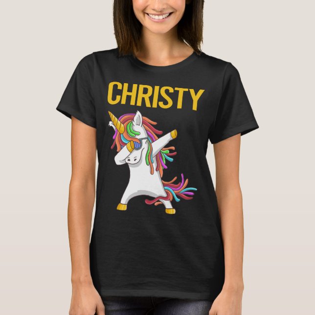 Camiseta Feliz Unicornio - Nombre de Christy (Anverso)