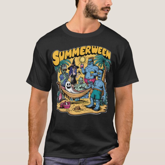 Camiseta Feliz verano en la playa de feriados de Halloween  (Anverso)