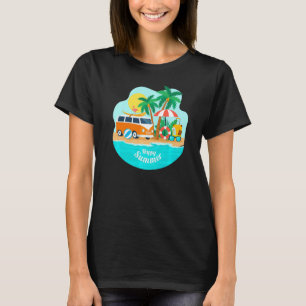 Camiseta Feliz verano Sun Beach Blue Sea Trees Refrescantes